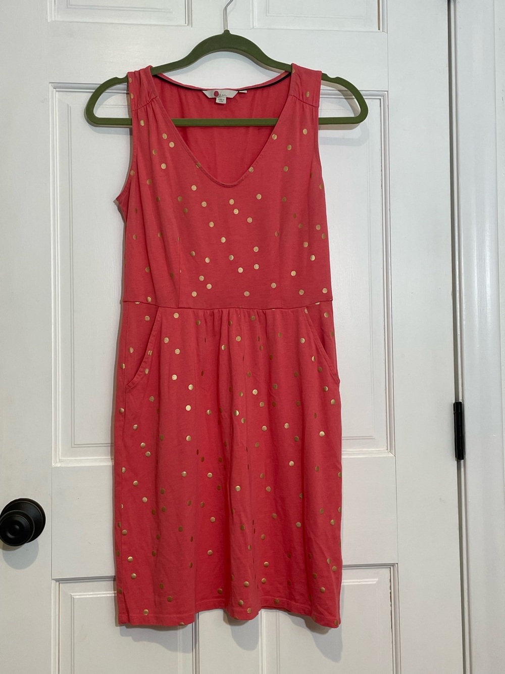 Boden Women’s Pink Gold Polka Dot Sleeveless Dress Pockets Size US 4P Petite